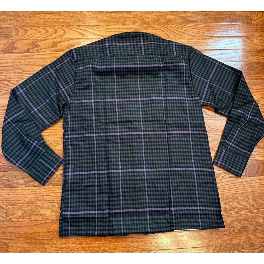 New Vintage Backpacker Flannel Shirt Mens Medium Black Gray Purple Outdoor Check - Picture 11 of 12